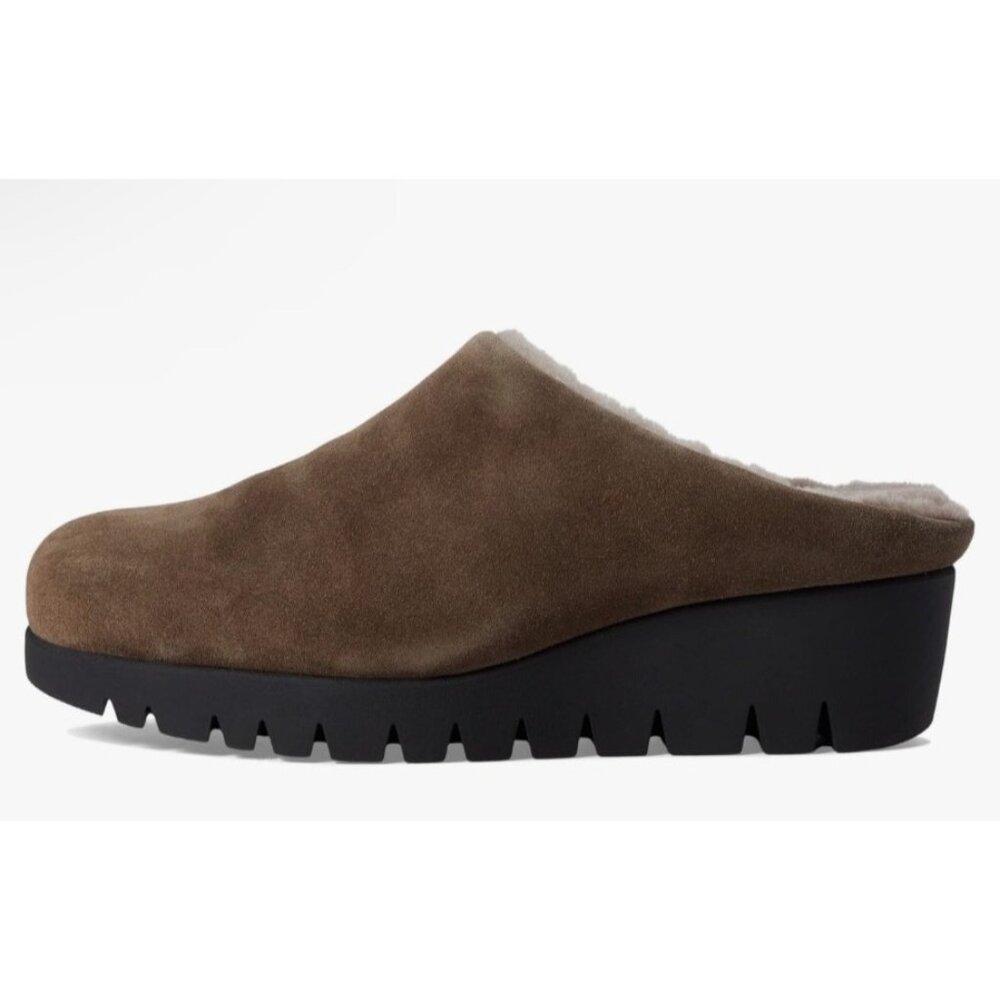 La Canadienne Toujours Stone Oiled Suede Size 7 -7.5 Mule Clog Shearling NWOB $3 - Picture 2 of 10